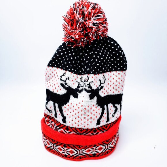Winter Holiday Light Up Pom Top Nordic Style Beanie Toboggan OS - Picture 4 of 6
